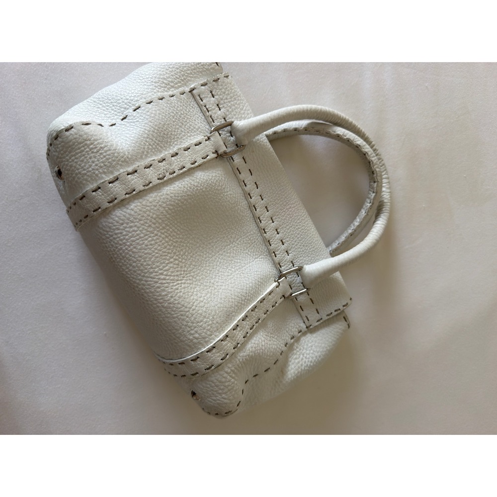 Fendi Selleria White Pebbled Leather Mini Handbag Sterling Silver Plaque Handbag - Picture 9 of 10
